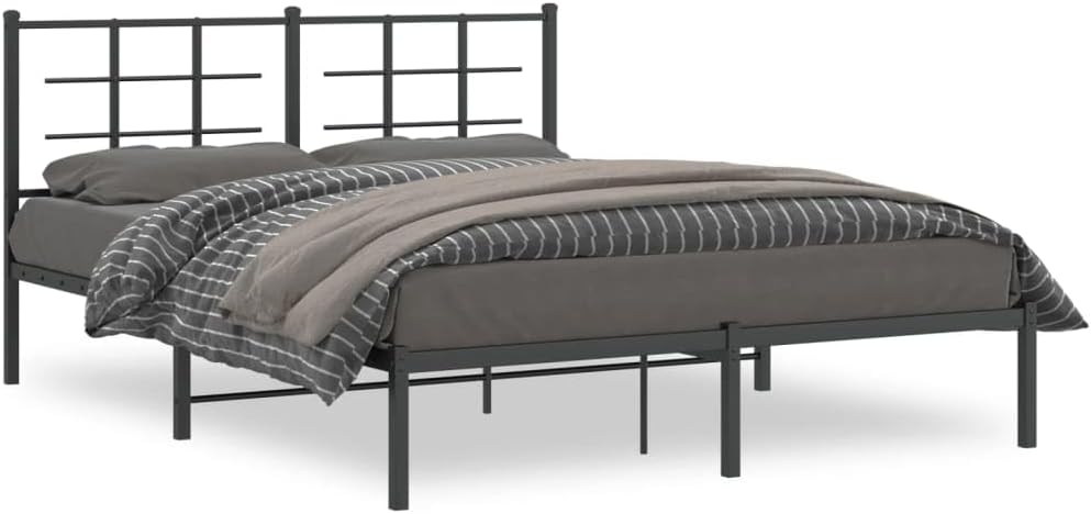Metal Bed Frame with Headboard Steel Platform Bed Frame Black 59.1'x78.7' Underbed Storage Space Sturdy Bedframe for Bedroom Guest Room