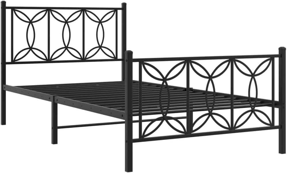 Metal Bed Frame with Footboard Twin Size Black Steel Platform Bedframe Sturdy Support Underbed Storage for Bedroom Guest Room