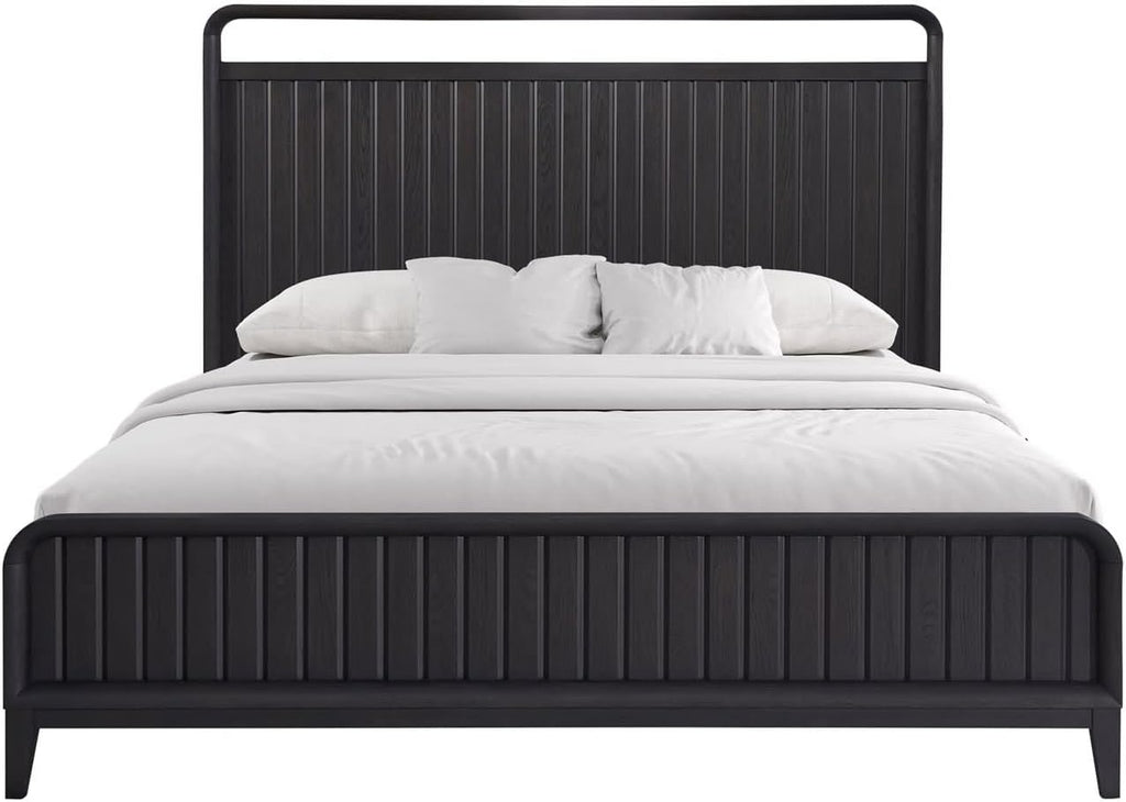 Boho Bed Frame Set Queen, Black Bed Frame Base Solid Wood MDF 86' L x 63.25' W x60 H
