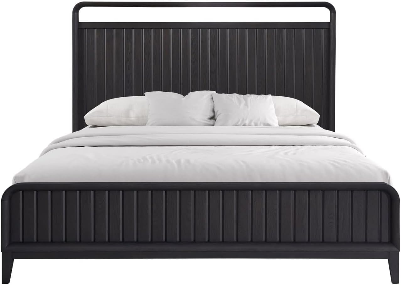 Boho Bed Frame Set Queen, Black Bed Frame Base Solid Wood MDF 86' L x 63.25' W x60 H