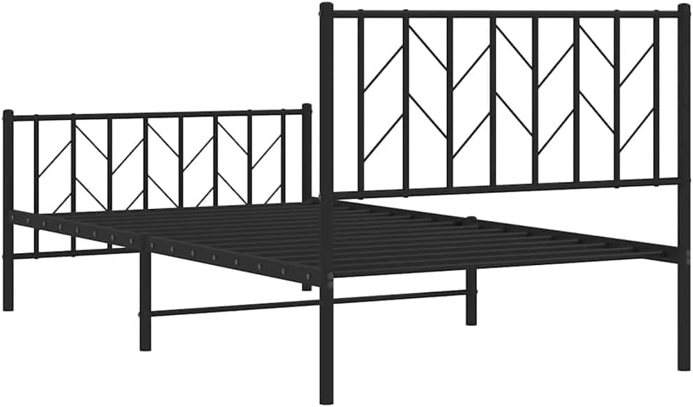 Steel Bed Frame with Footboard Black Queen Size 39.4'x78.7' Sturdy Metal Platform Bed Base with Underbed Storage Space for Bedroom Furniture