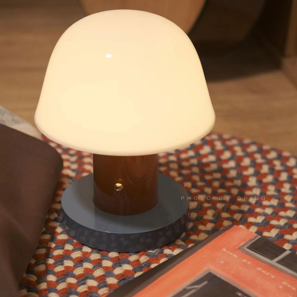 Scandinavian Vintage Bedroom Bedside StudyDesk Light Creative Warm Portable Touch Dimming Rechargeable Mushroom Shape Desk Lamp Boys Girls Room Table Lamp School Library Dormitory Lighting Fixture