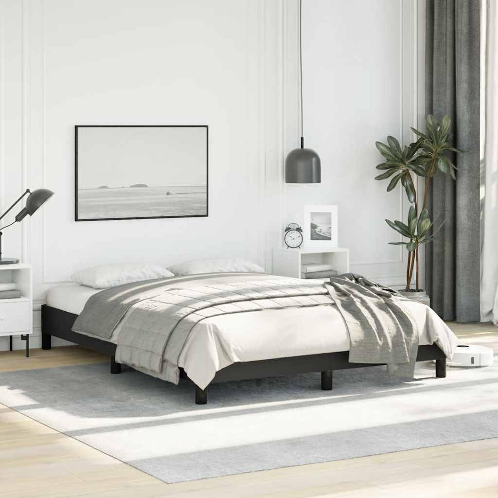 Full Size Platform Bed Frame Upholstered Faux Leather No Box Spring Needed Sturdy Slatted Base Modern Bedframe for Bedroom Black 53.9'x74.8'