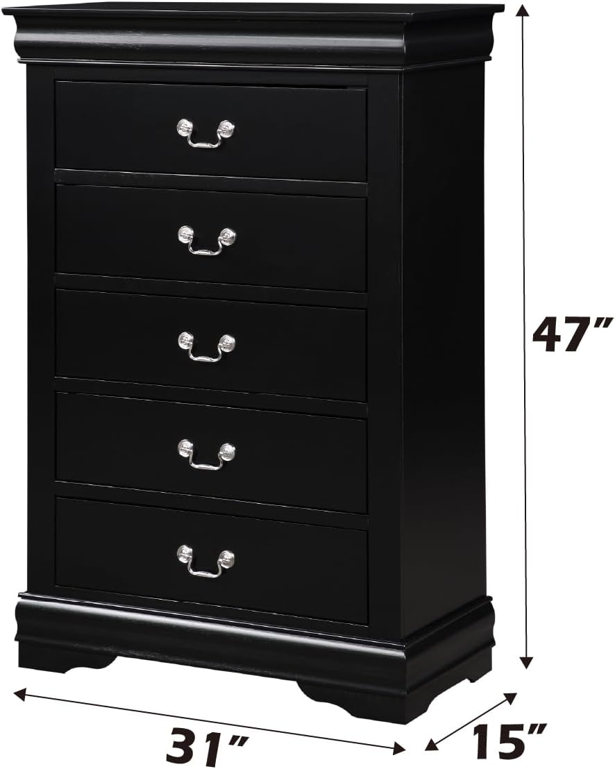 Black 4PCS Bedroom Set (Twin Bed, No Mirror)