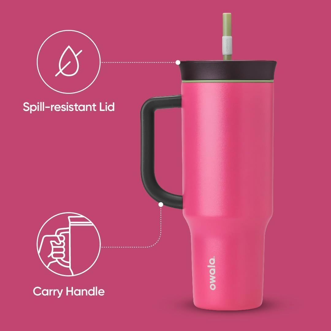 Owala Stainless Steel Triple Layer Insulated Travel Tumbler with Spill Resistant Lid,Straw,and Carry Handle,BPA Free,40 oz,Pink (Watermelon Breeze),(Pack of 6)