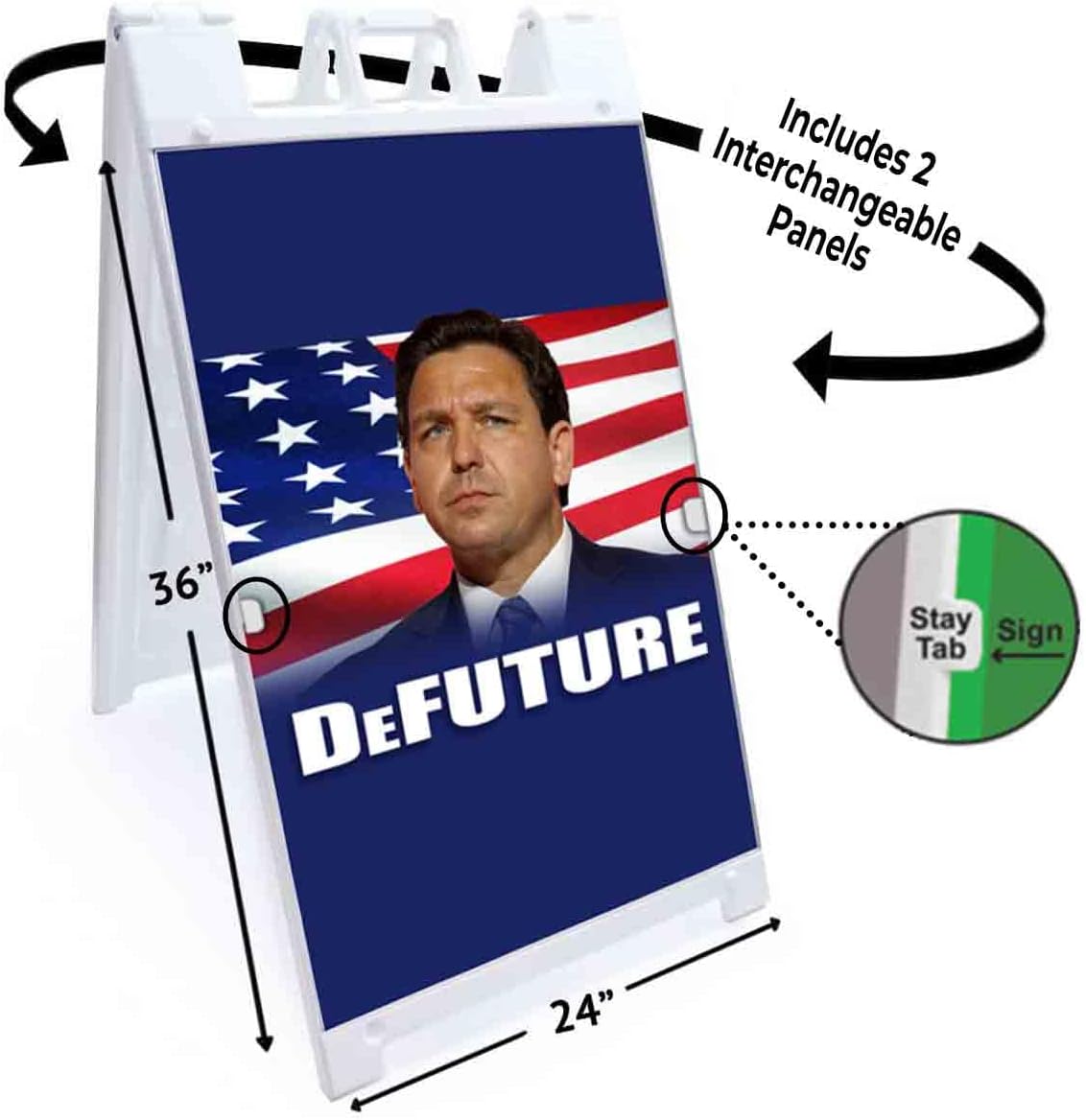 Desantis DeFuture (24' X 36') Deluxe A-Frame Signicade, Includes 2 Removable Panels & Stand | Election, Political, Republican, Vote