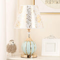 Nordic 17' Ceramic Nightstand Lamp Table Lamp with Fabric Shade Bedside Desk Lamp Reading Lamp for Bedroom Living Room Office College Bookcase,White/Green