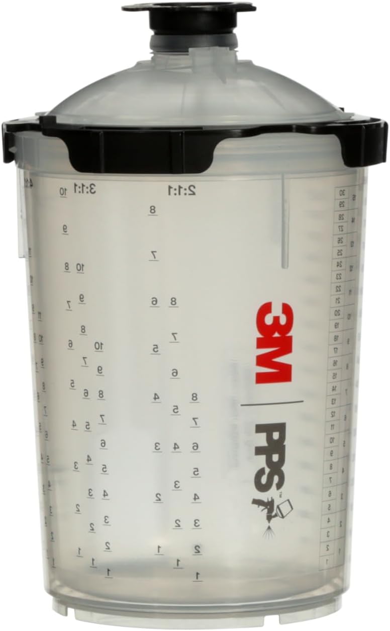 3M PPS 2.0 Spray Gun Cup, Lids and Liners Kit, 26024, Large, 28 Ounces, 200-Micron Filter, Use for Cars, Furniture, House and More, 1 Paint Cup, 50 Disposable Lids and Liners, 32 Sealing Plugs