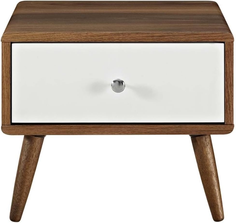 Pemberly Row Set of 2 Twin Bed Frame in Gray and Nightstand in Walnut/White