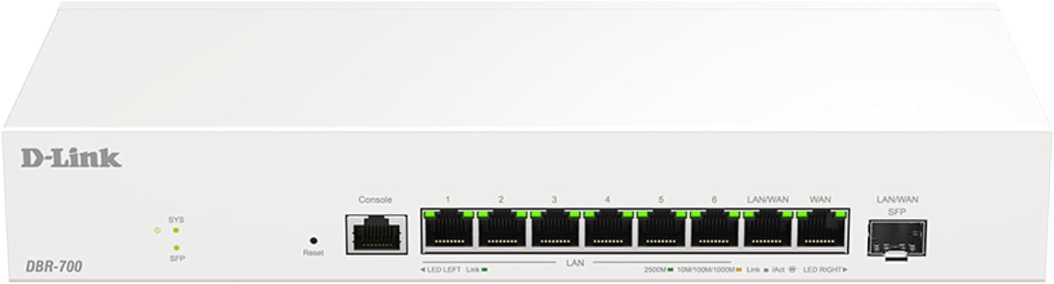 D-Link Guardian 700 Pro Multi-Gig Business Router with SFP (DBR-700), Premium Router with Multi-WAN Failover, SPI Firewall, 8X 2.5GbE LAN with SFP, VPN