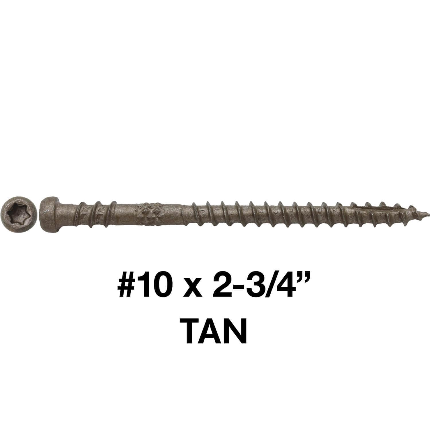 10 x 2-3/4' TAN Composite Decking Wood Screw Torx/Star Drive Head - Exterior Coated - AQC Lumber Compatible - 5 Pound CASE ~3870 Screws