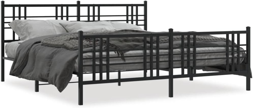 Black Steel Full Bed Frame Rectangular Traditional Design with Underbed Storage Space, Heavy Duty Metal Bed Frame for Master Bedroom and Guest Room, Durable Construction
