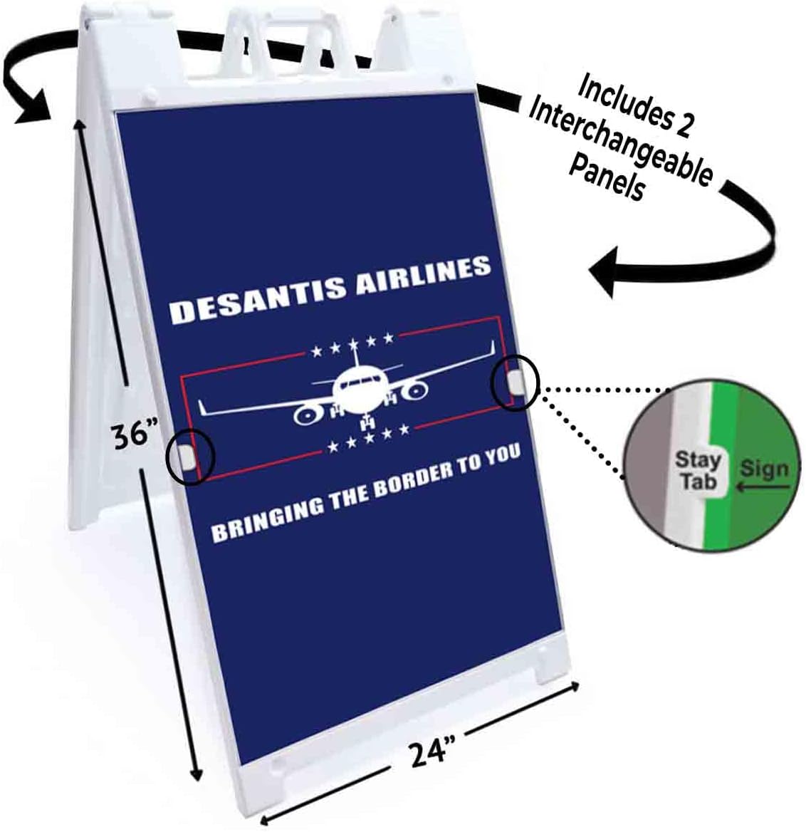 Desantis Airlines 2024 (24' X 36') Deluxe A-Frame Signicade, Includes 2 Removable Panels & Stand | Election, Political, Republican, Vote