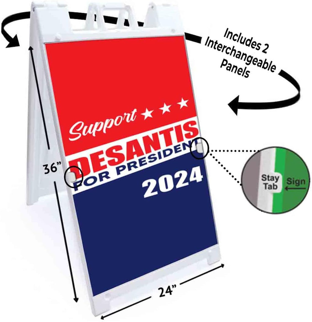 Desantis President 2024 (24' X 36') Deluxe A-Frame Signicade, Includes 2 Removable Panels & Stand | Election, Political, Republican, Vote