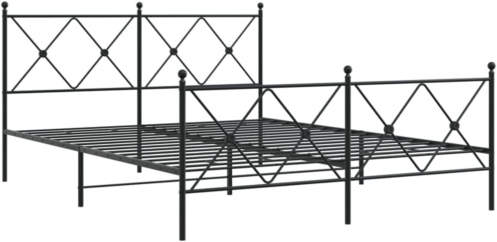 King Size Metal Bed Frame with Headboard and Footboard, Sturdy Steel Construction, Black Powder Coated Finish, Underbed Storage Space, Easy Assembly, Traditional Rectangular
