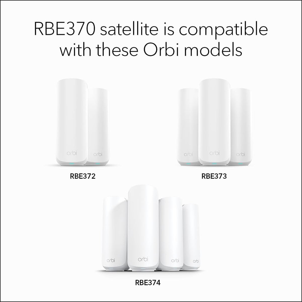 NETGEAR Orbi 370 Series (RBE370) Dual-Band WiFi 7 Mesh Network Add-on Satellite – Works with RBE372, RBE373, RBE374, Security Features, 5 Gbps, Adds Coverage up to 2,000 sq. ft., BE5000