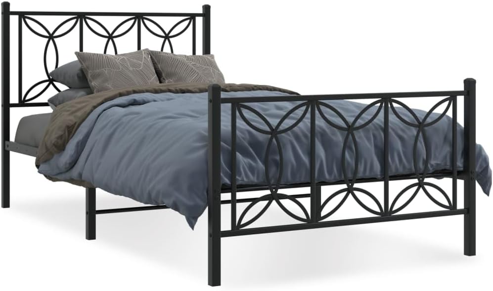 Metal Bed Frame with Footboard Twin Size Black Steel Platform Bedframe Sturdy Support Underbed Storage for Bedroom Guest Room
