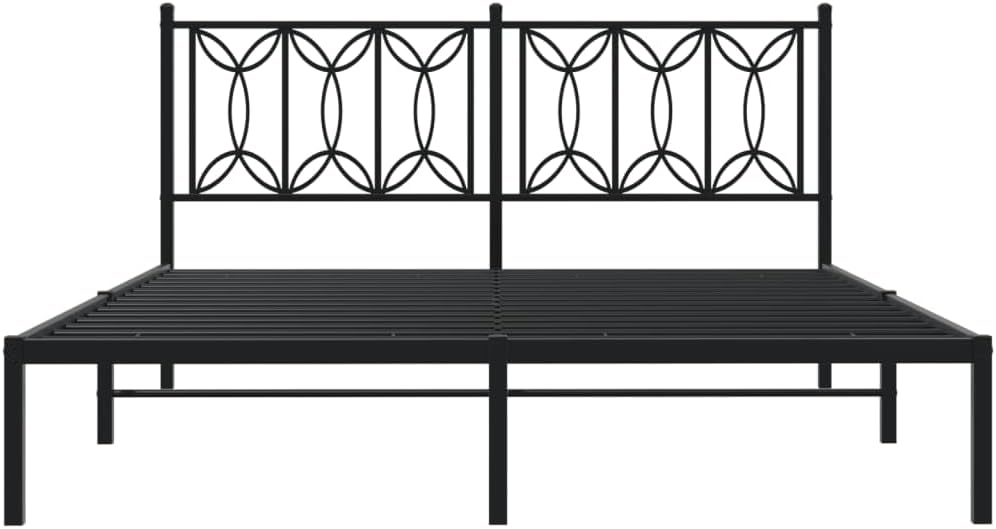 Queen Bed Frame with Headboard Steel Metal Platform Bed Base Black 59.1'x78.7' Underbed Storage Space Sturdy Durable Bedframe for Bedroom Furniture