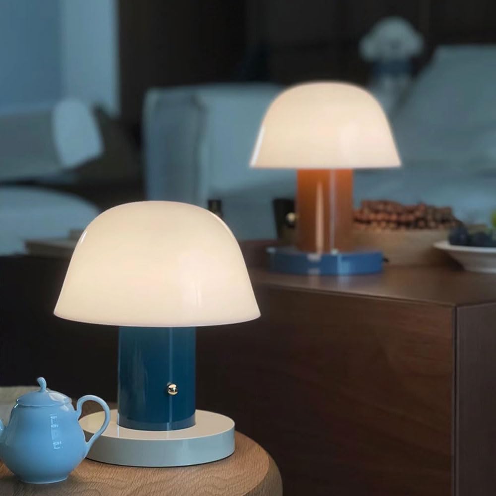 Scandinavian Vintage Bedroom Bedside StudyDesk Light Creative Warm Portable Touch Dimming Rechargeable Mushroom Shape Desk Lamp Boys Girls Room Table Lamp School Library Dormitory Lighting Fixture