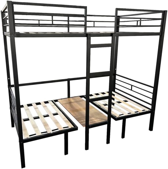 Twin Size Loft Bed with Table Sets Transformable to Twin Over Twin Bunk (Black + Steel + Twin)