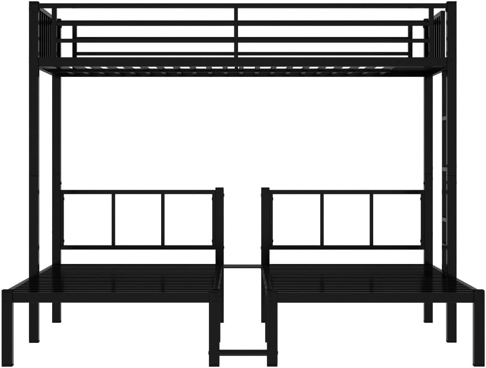 Twin Over Twin & Queen Bunk Bed, with Safety Guardrails,Space-Saving/Noise Reduced,Black (Black + Metal + Twin)