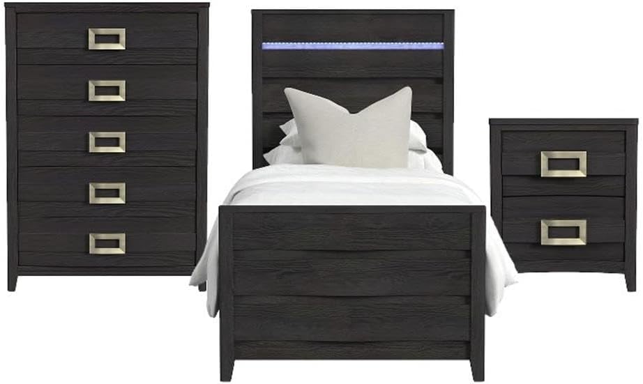 Picket House Chett Twin 3PC Bedroom Set with LED in Black
