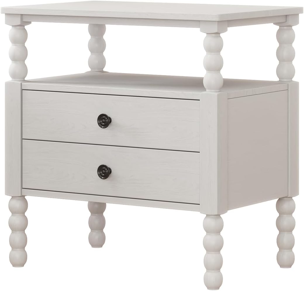 Generic 3 s Bedroom Sets Twin Size Wood Platform Bed with Gourd Shaped Headboard and Footboard with 2 Nightstands,White