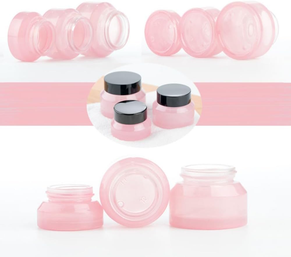 20PCS 15g/30g/50g Glass Cosmetic Jars with Inner Liner, Round Empty Travel Refillable Bottles for Body Skincare Lotion, Cosmetic Samples & DIY Beauty Tools Accessories (50g,Pink)