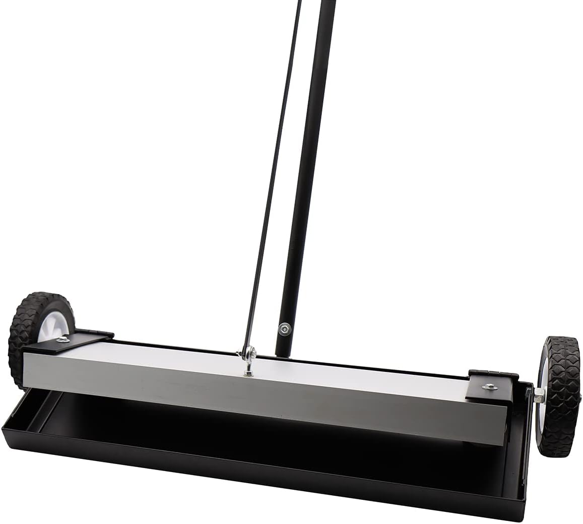 Grip 24' Magnetic Sweeper With Wheels With Lever Release - 30 lb Capacity - Easy Cleanup of Workshop, Garage, Construction