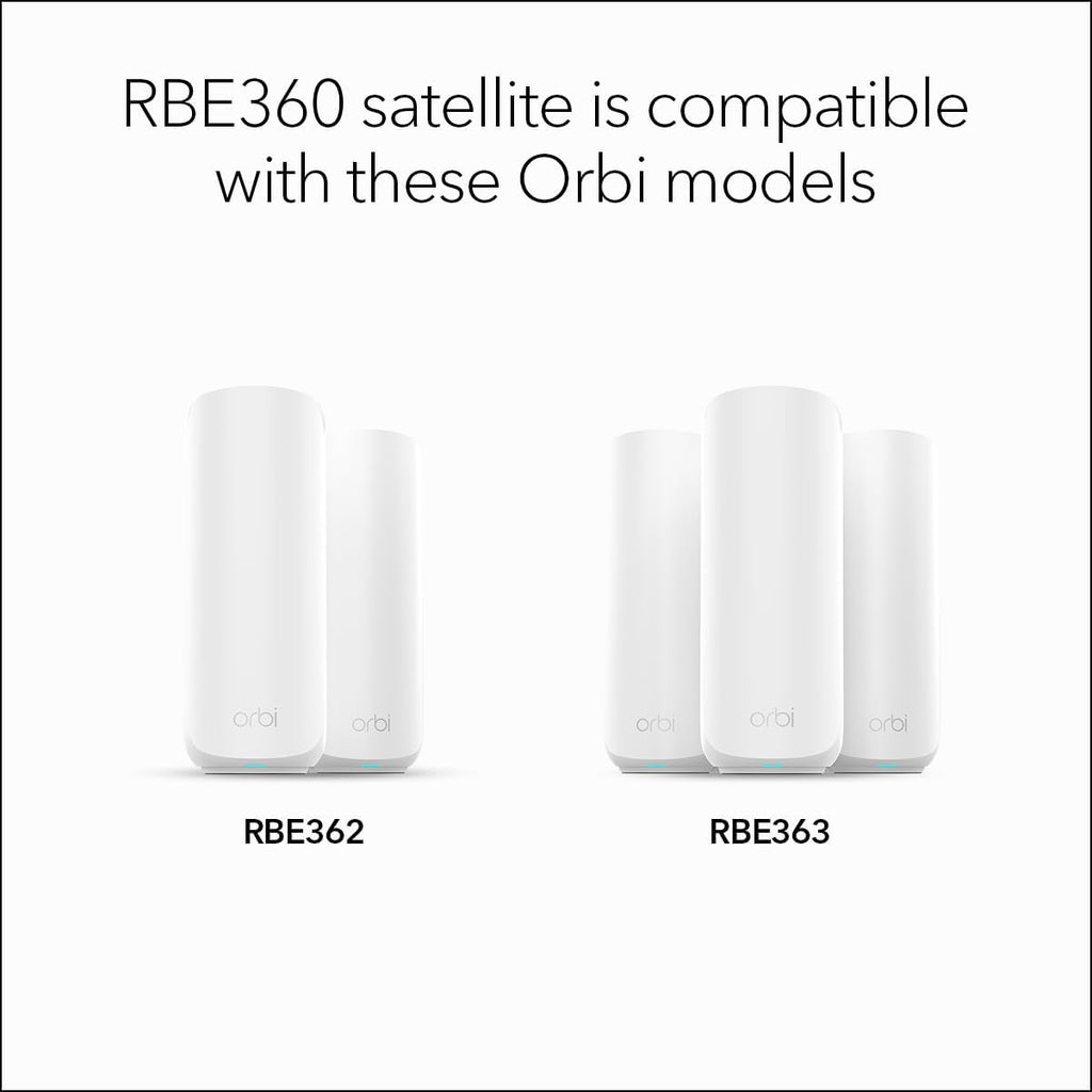 NETGEAR Orbi 360 Series (RBE360) Dual-Band WiFi 7 Mesh Network Add-on Satellite – Works with Orbi RBE362, RBE363 Security Features, 5 Gbps, Adds Coverage up to 2,000 sq. ft., BE5000