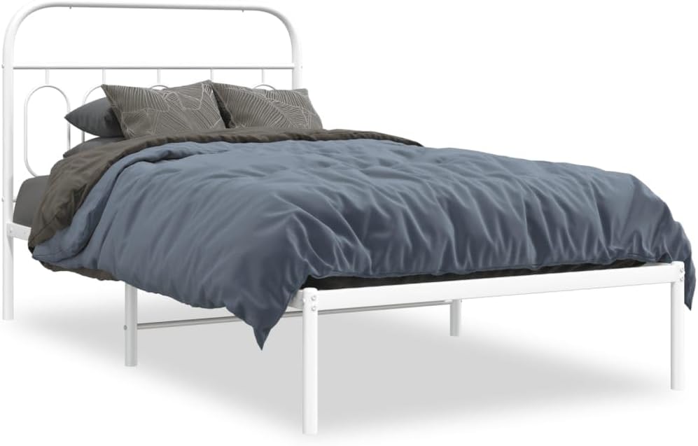 Twin Bed Frame White Steel Modern Platform Design with Storage Space Rectangular Bedframe for Bedroom Furniture