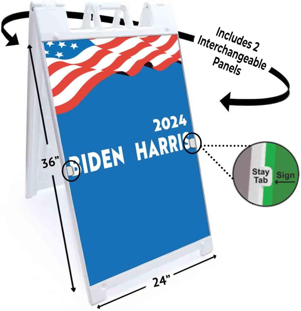 Biden Harris 2024 (24' X 36') Deluxe A-Frame Signicade, Includes 2 Removable Panels & Stand | Election, Political, Democrat, Vote