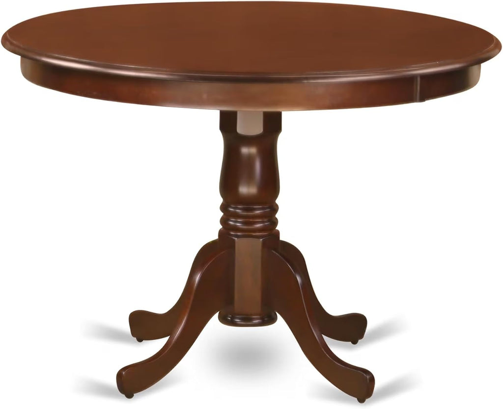 East West Furniture HLDA5-MAH-23 5 Piece Dining Table Set Includes a Round Kitchen Table with Pedestal and 4 Polyester Fabric Upholstered Parson Chairs, 42x42 Inch, Mahogany