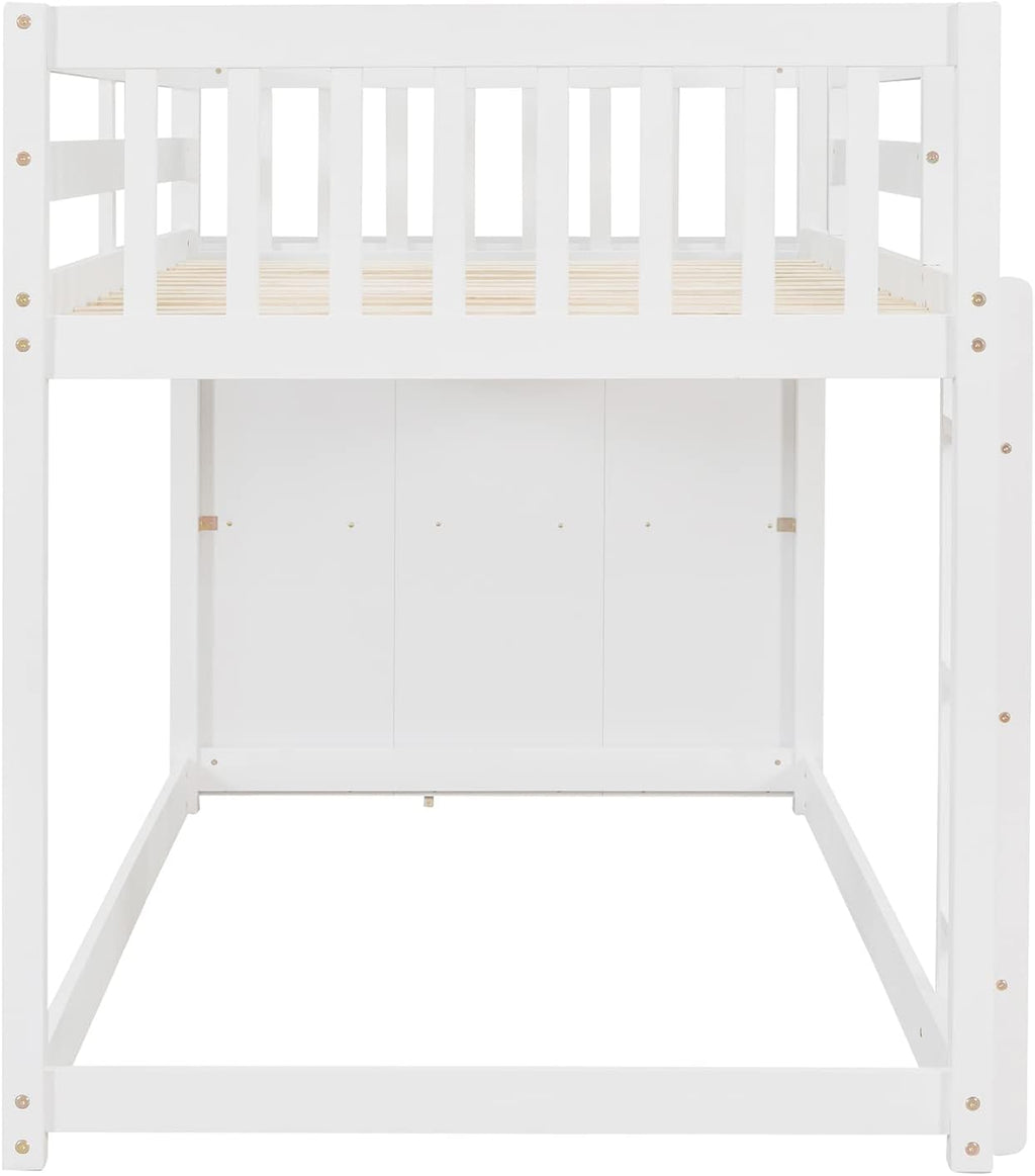 Twin-Over-Twin Size Bunk Bed, Bedroom Furniture Pine Wood Bed Frame with Storage Drawers and Open Shelves, Drawers and Shelves Set Can Be Moved, for Kids & Teens (White)