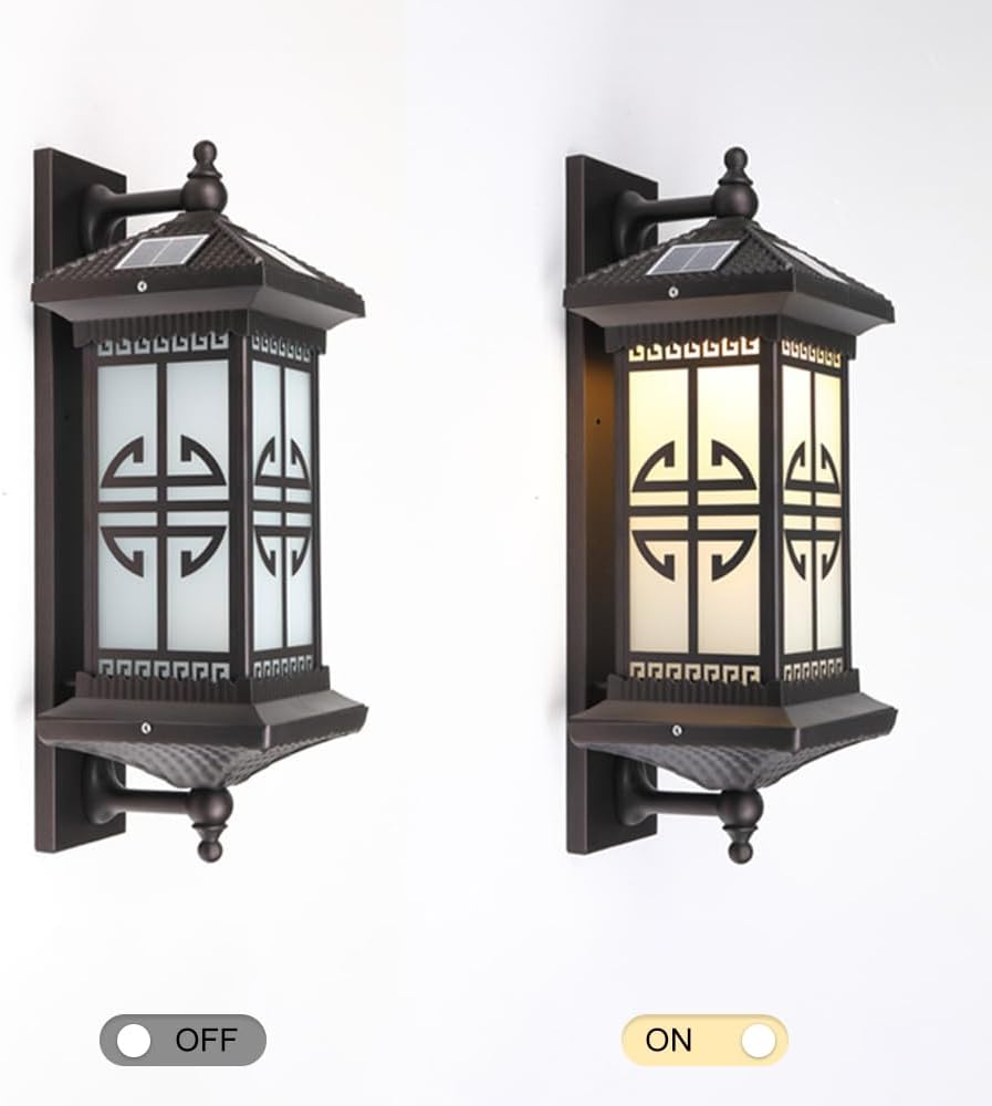 Outdoor Solar Wall Light Vintage Lantern Wall Sconce Cordless Solar Powered Wall Mounted Lamp Exterior Porch Lights Patio Fence Outside Sconces Wall Lighting Fixture