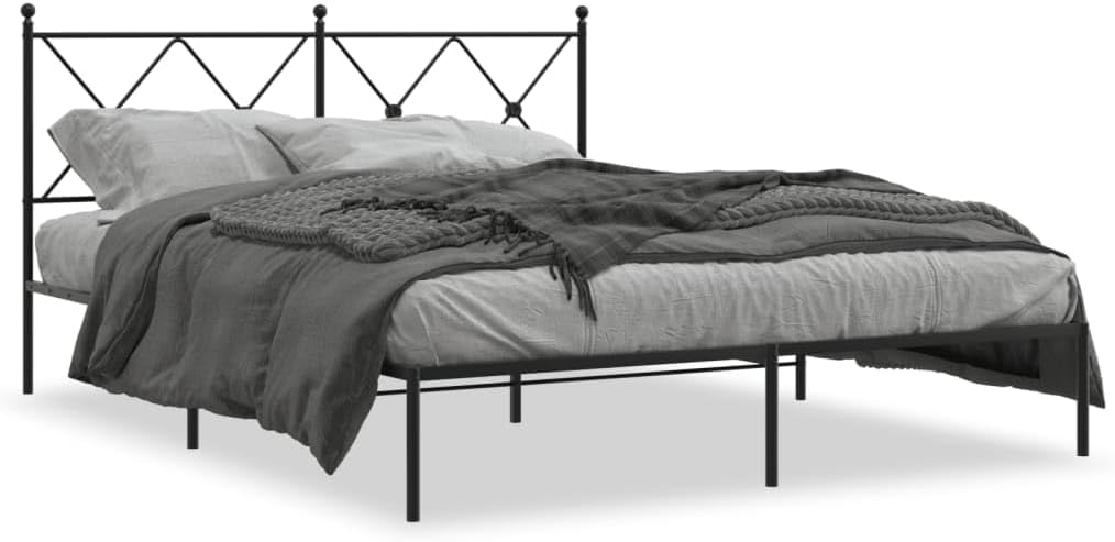 Metal Bed Frame with Headboard Black Queen Size 59.1'x78.7' Steel Platform Bed Frame Heavy Duty Support Underbed Storage Space for Bedroom Furniture