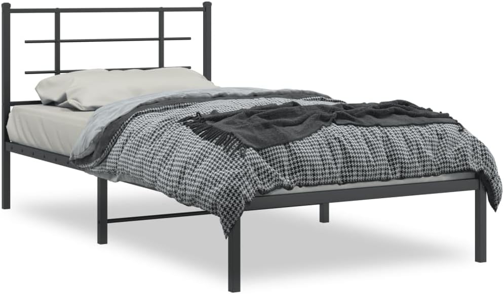 Metal Bed Frame with Headboard Black Queen Platform Bed Frame Steel Construction Underbed Storage for Bedroom Furniture