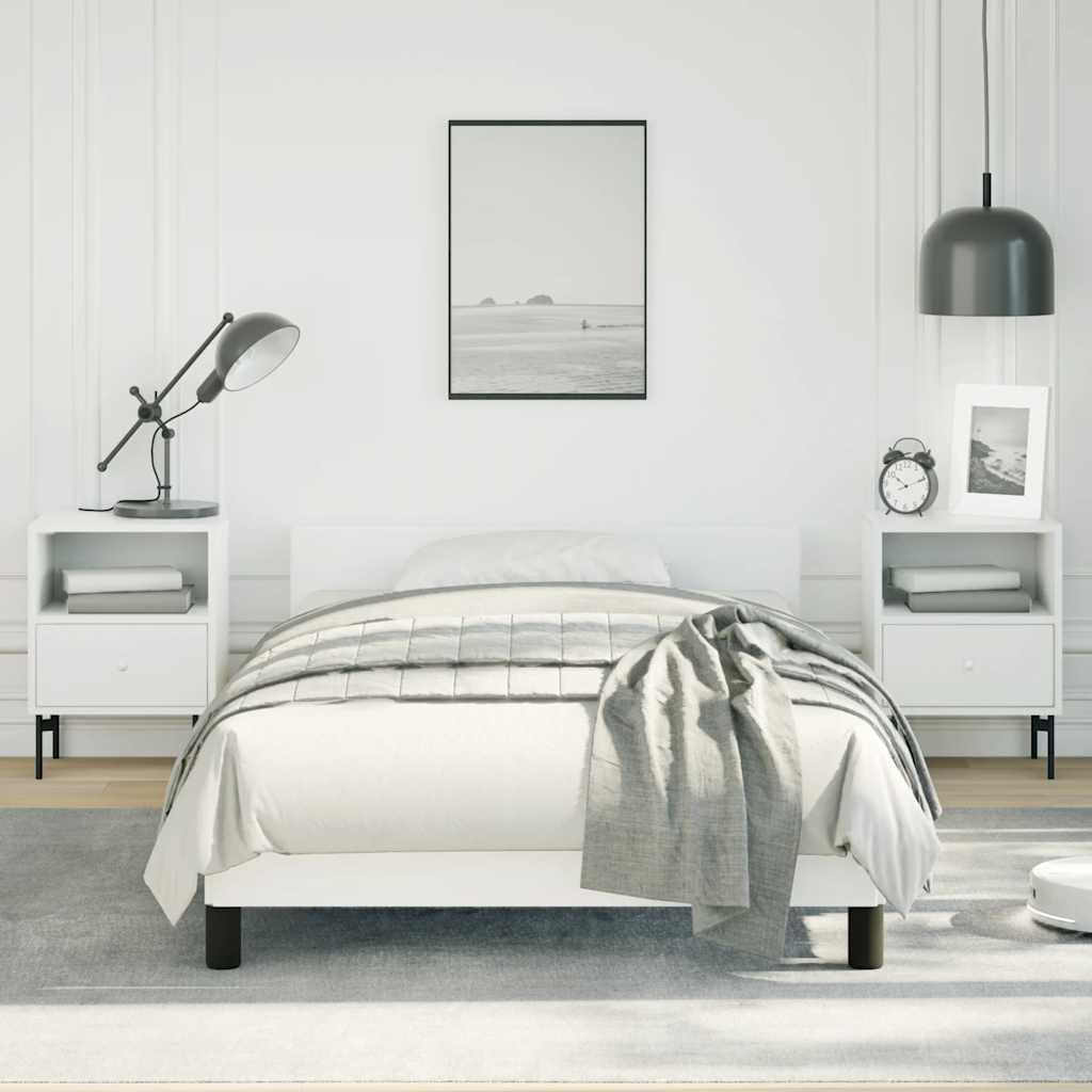 White Twin Bed Frame with Headboard, Faux Leather Upholstered Platform Bed Frame No Box Spring Needed Sturdy Slat Support for Bedroom Furniture