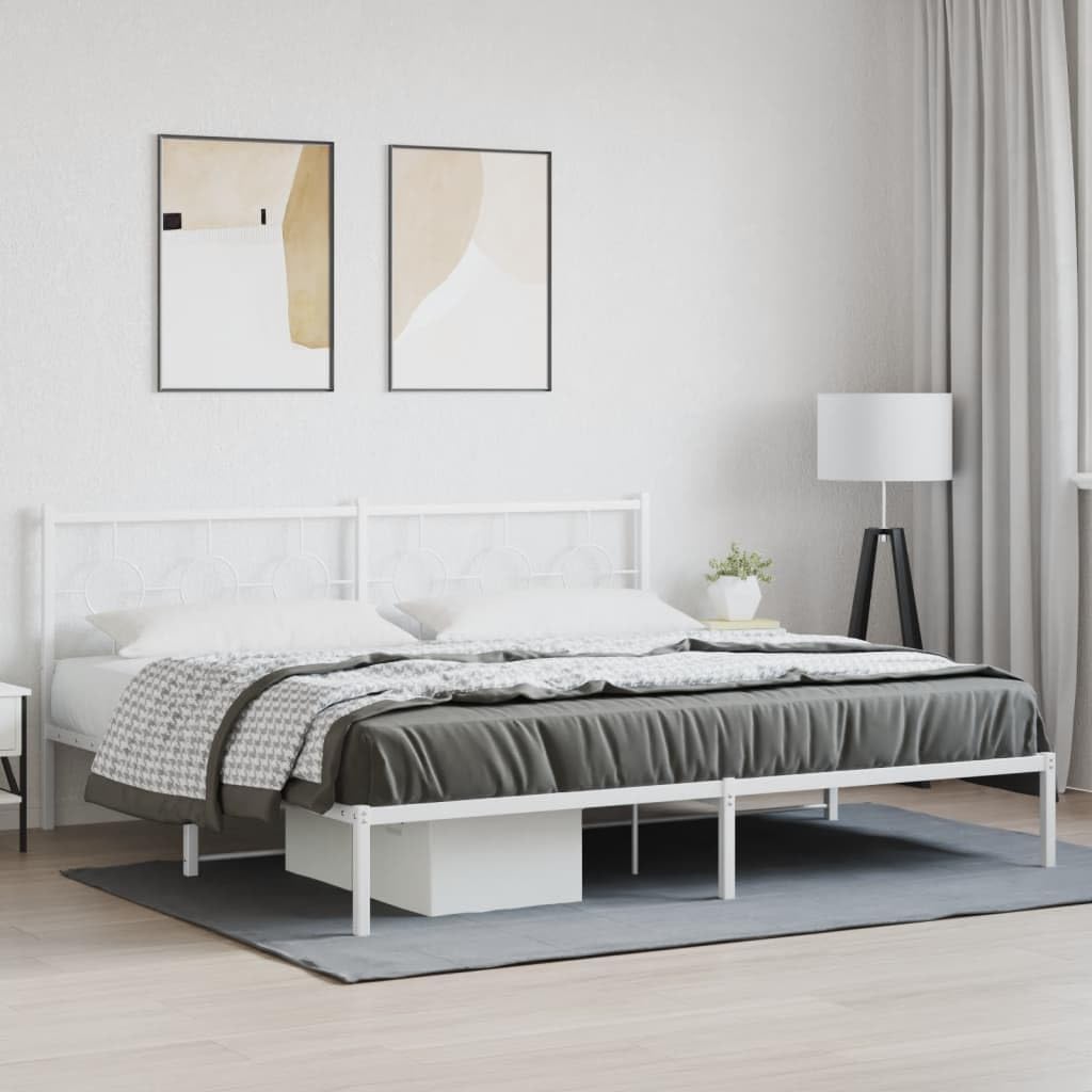 White Powder-Coated Steel Full Bed Frame with Headboard, Industrial Design for Modern Bedroom, 4-Piece Set with Ample Storage Space and Robust Construction