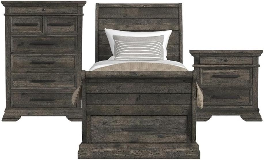 Picket House Hyde Twin Sleigh Storage 3PC Bedroom Set in Charcoal
