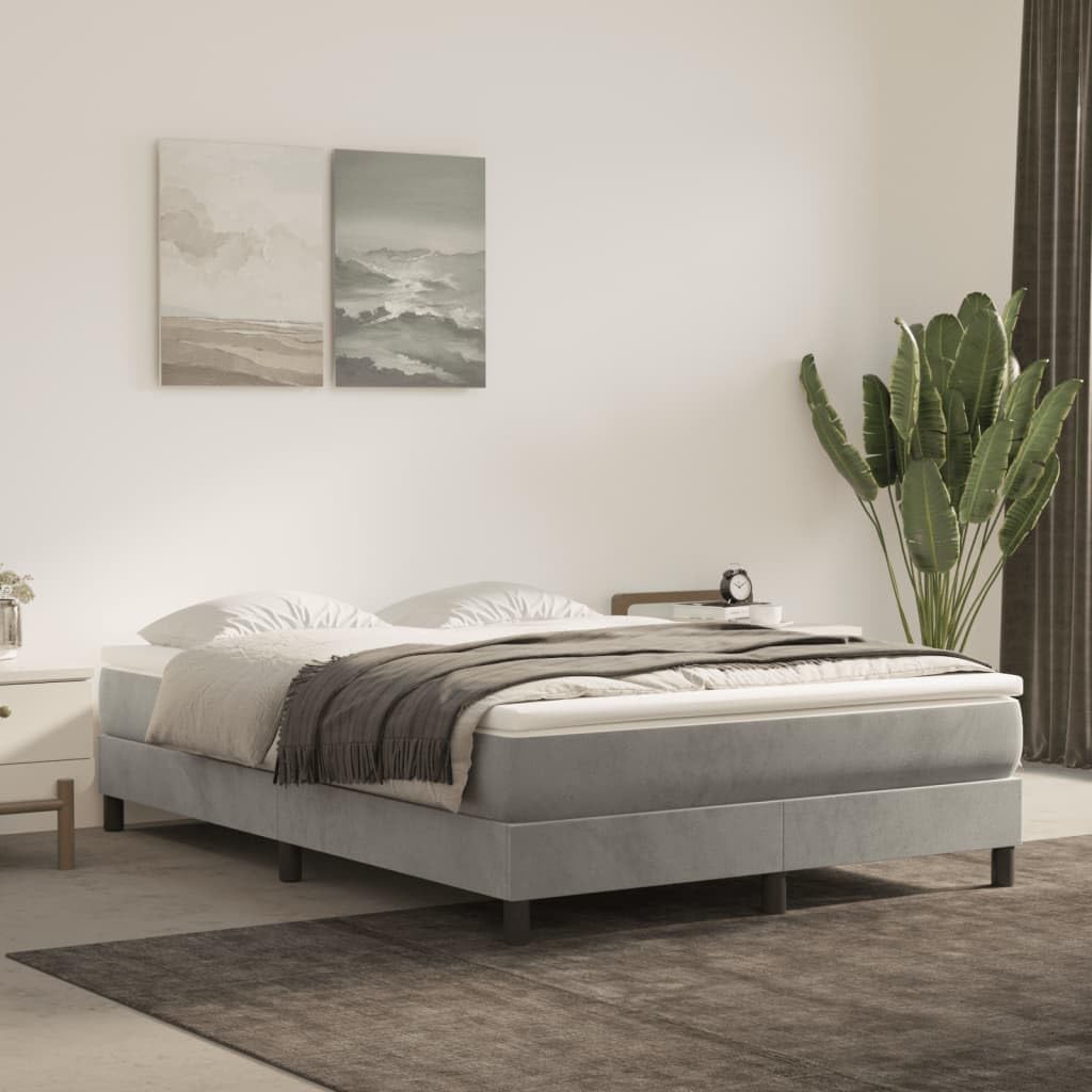 Full Size Upholstered Bed Frame Light Grey Velvet Platform with Storage, Modern Minimalist Bedframe for Bedroom Furniture