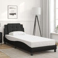 Twin Bed Frame with Headboard Black Faux Leather Platform Bed Frame 39.4x74.8 Inch Sturdy Wood Slats Modern Waved Design for Bedroom Furniture