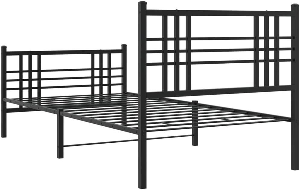 Black Steel Twin Bed Frame with Headboard and Footboard, Sturdy Rectangular Traditional Design for Bedroom Furniture, Heavy-Duty Metal Structure, 4-Piece Set