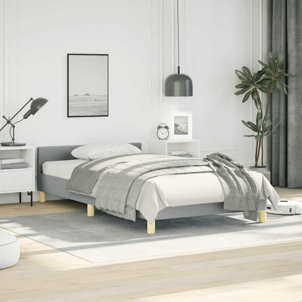 Twin Bed Frame with Headboard Light Gray Upholstered Platform Bed Frame Fabric Modern Design No Box Spring Needed for Bedroom Furniture
