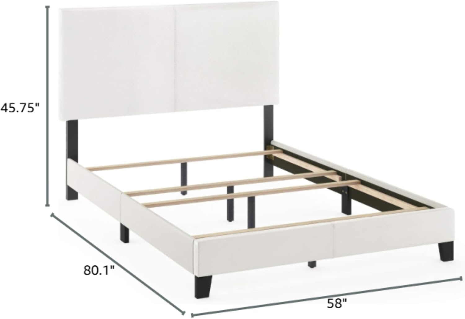 Upholstered Bed Frame Full Size, Modern Platform Bed with PU Leather Headboard & Wood Slat Support, Easy Assembly, Sturdy Bedroom Furniture (White)