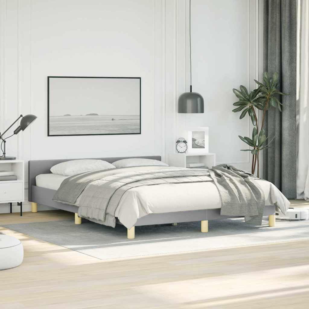 Full Bed Frame with Headboard Light Gray Fabric Platform Bed Frame No Box Spring Needed Sturdy Wood Slats Support Modern Bedframe for Bedroom Furniture