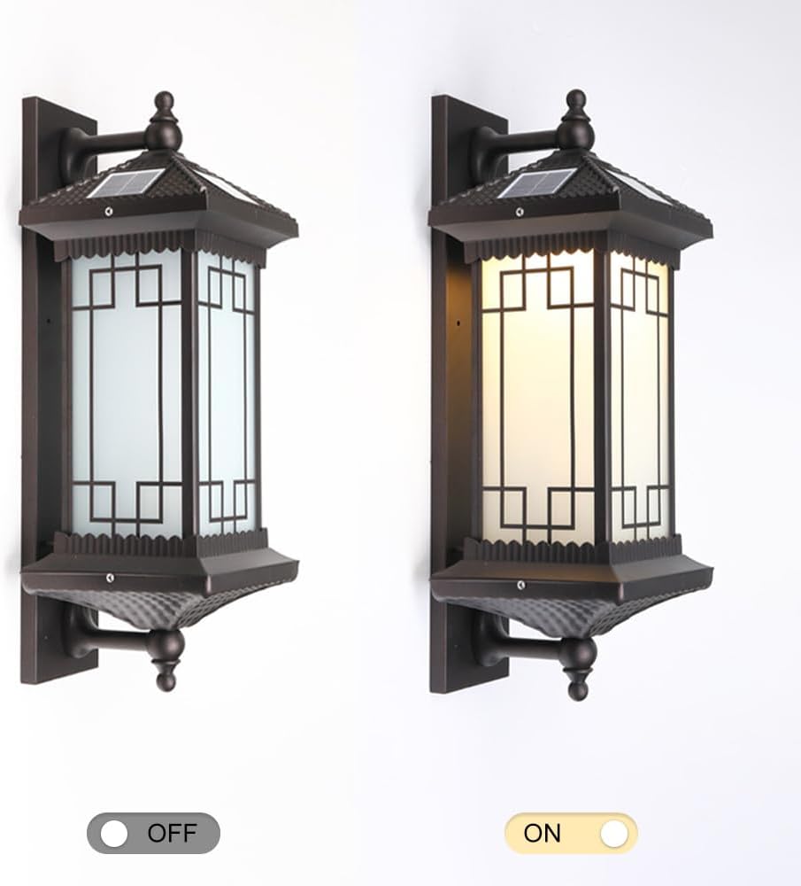 Outdoor Solar Wall Light Vintage Lantern Wall Sconce Cordless Solar Powered Wall Mounted Lamp Exterior Porch Lights Patio Fence Outside Sconces Wall Lighting Fixture