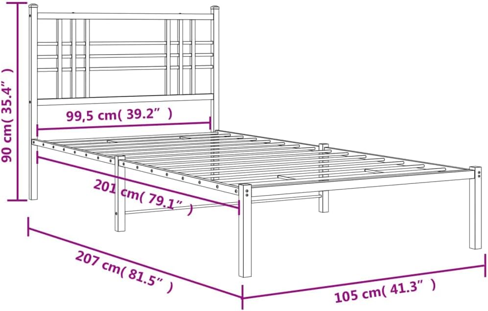 Metal Bed Frame with Headboard Black Twin Size Sturdy Steel Platform Bedframe with Underbed Storage for Bedroom Furniture