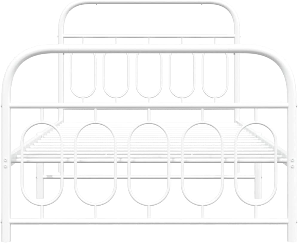 White Steel Twin Bed Frame Rectangular Modern Design with Sturdy Metal Construction for Adult Bedroom, 4-Piece Set