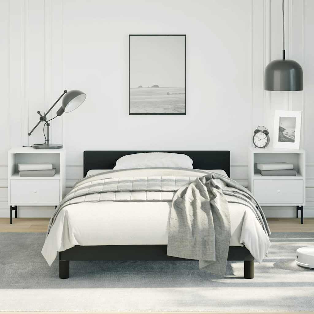 Twin Bed Frame with Headboard Black Faux Leather Platform Bed Frame No Box Spring Needed Durable Low Maintenance Modern Bedroom Furniture